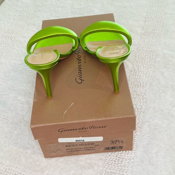 Gianvito Rossi Bijoux Mule 85 Kiwi Green Leather Heels 37.5 - Picture 3 of 8